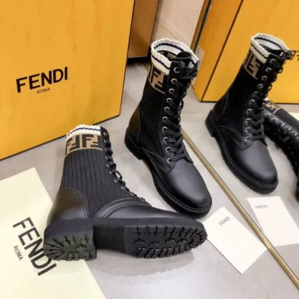 Fendi leather biker boots with stretch fabric